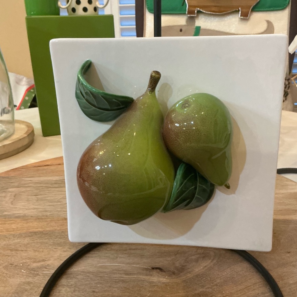 Ceramic 3D Pear white square plate Decor Art Display or Wall Art Made in Italy